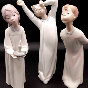 Lladro sleepy time set of three porcelain figurines 2 boys 1 girl excell cond.